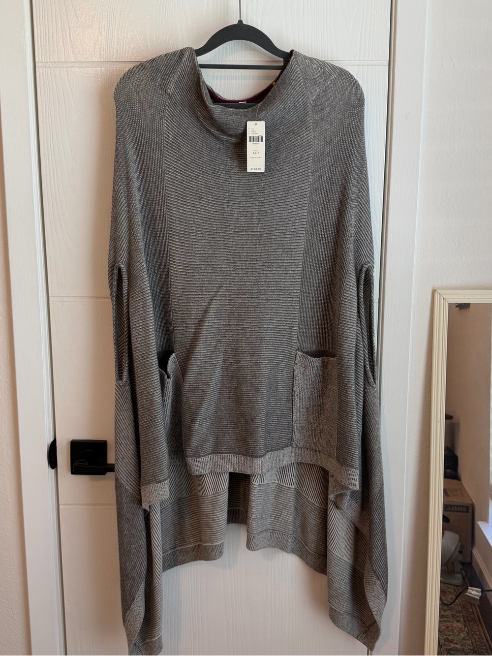 Moth (Anthropologie) Gray Knit Poncho with arm holes and front pockets